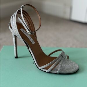 AQUAZZURA Ruia 105mm Glitter Strappy Stiletto Sandals Italy Luxury Designer